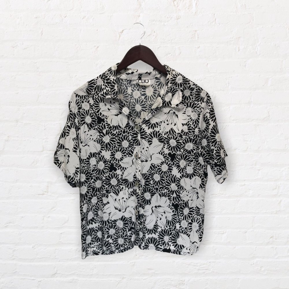Clio Black and White Floral Button-Down Shirt